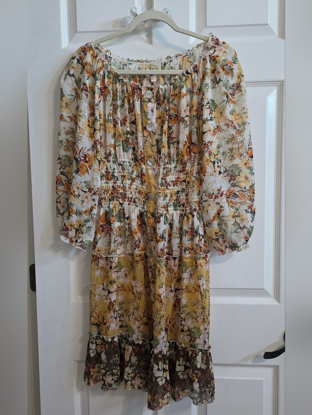 Fig And Flower Anthropologie Boho Floral Sheer Midi Dress Size Petite XL